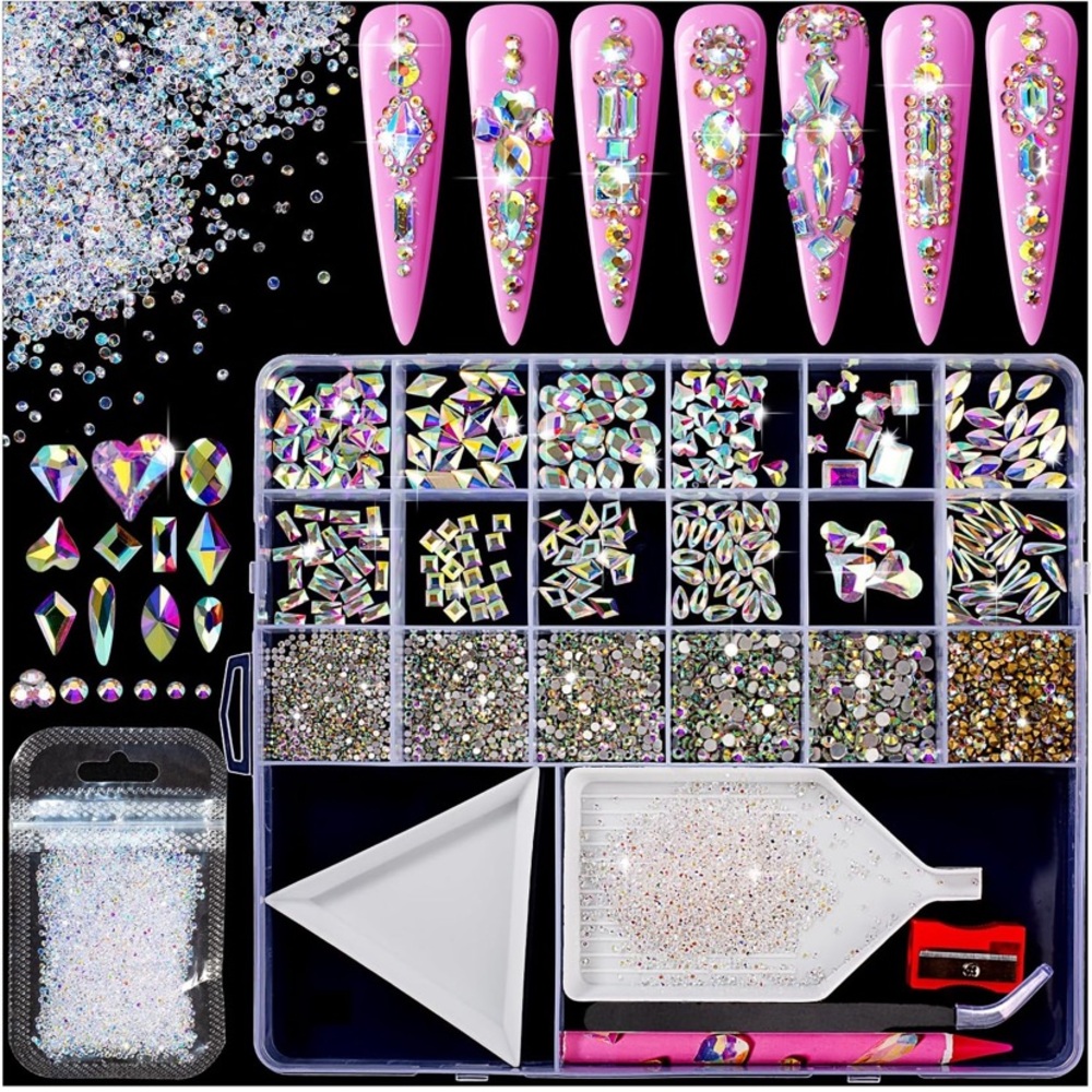 Silver Nail rhinestone diamonds jewels Art Decoration Kit 3D gems nails